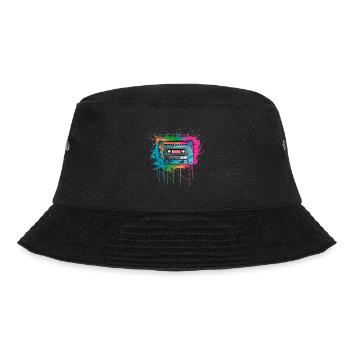 Kassette Musik 80s Pop Style für alle die die 80s - Bucket Hat - Schwarz - Vorne - Lela (165cm)