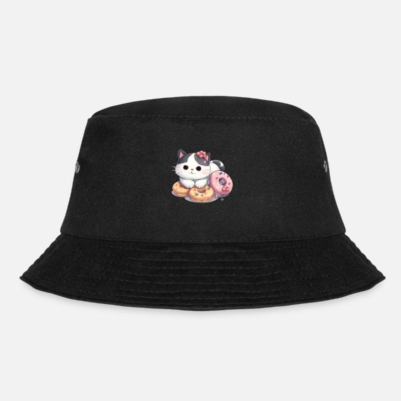 Kawaii Katze mit Donut - Bucket Hat - Schwarz