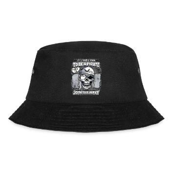 Lachender Pirat, Totenkopf, Totenschädel, Spruch - Bucket Hat - Schwarz - Vorne - Lela (165cm)