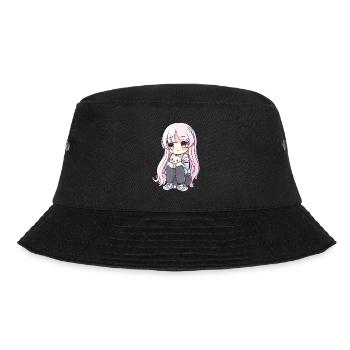 Anime Cats Kawaii Teen Otaku Girl With Cat - Bucket Hat - black - Front - Lela (165cm)