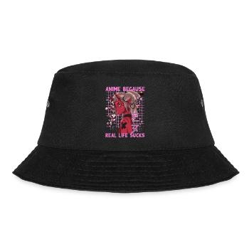 Lustig Manga Spruch Anime because real life sucks - Bucket Hat - Schwarz - Vorne - Lela (165cm)
