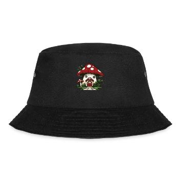 Pilzsammler Pilze Gnom Pilzzwerg - Bucket Hat - Schwarz - Vorne - Lela (165cm)