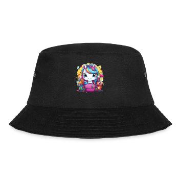 Unicorn Schoolchild School Enrollment Girl Gift - Bucket Hat - black - Front - Lela (165cm)