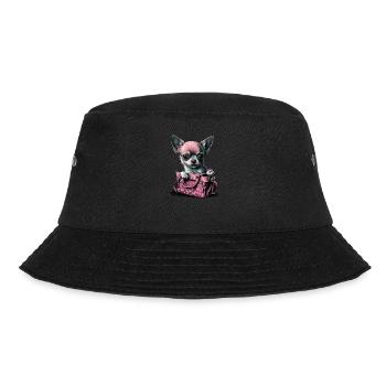 Pink Chihuahua | Rosa Handtasche Welpe Girlie - Bucket Hat - Schwarz - Vorne - Lela (165cm)