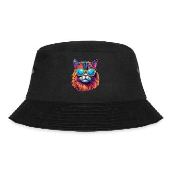 Katze Hippie 60s 70s - Bucket Hat - Schwarz - Vorne - Lela (165cm)