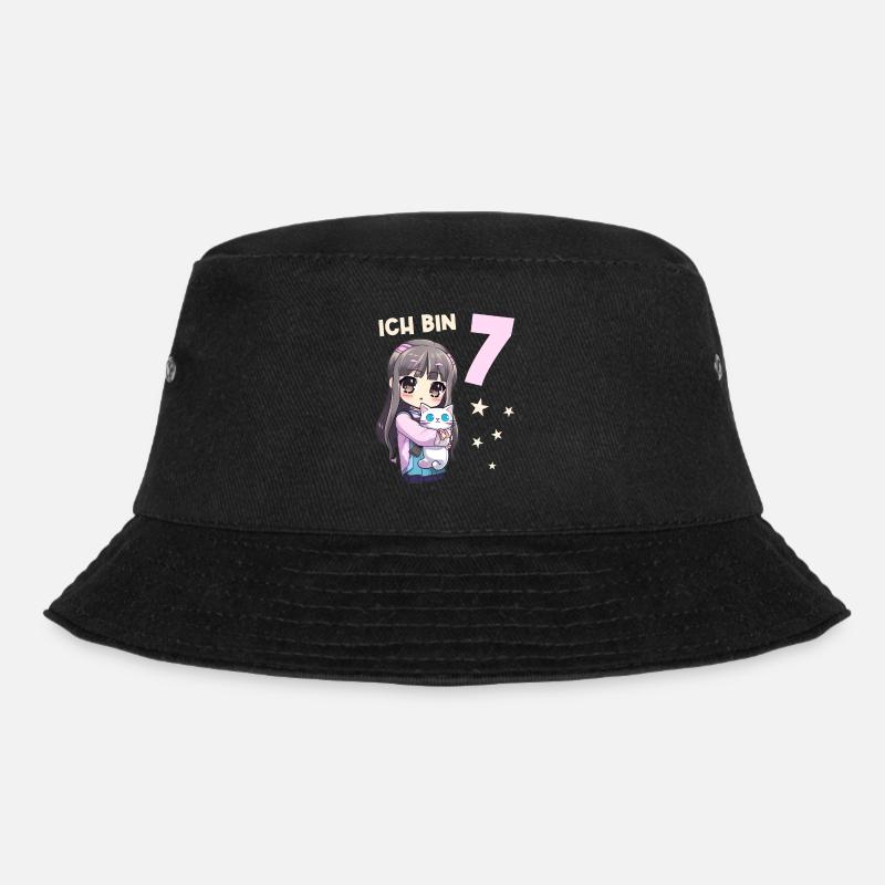 7 Jahre Mädchen Anime Kawaii Katze 7. Geburtstag - Bucket Hat - Schwarz