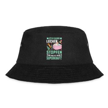 Löcher stopfen Nähen Geschenkidee - Bucket Hat - Schwarz - Vorne - Lela (165cm)