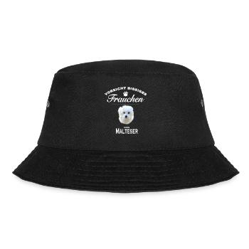 Vorsicht - Bissiges Frauchen - Malteser - Bucket Hat - Schwarz - Vorne - Lela (165cm)