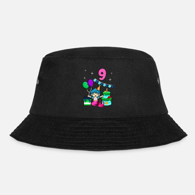 Mit Meerjungfrau - Mädchen Geburtstag 9 Jahre - Bucket Hat - Schwarz