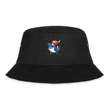Valentine's Day Heart Riding Shark Funny Love Sharks - Bucket Hat - black - Front - Lela (165cm)