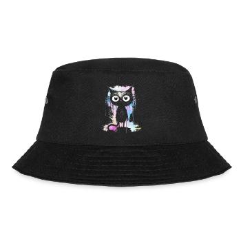 Tie dye colors black cat with big eyes - Bucket Hat - black - Front - Lela (165cm)