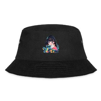 Anime and Cats Kawaii Girl Anime - Bucket Hat - black - Front - Lela (165cm)