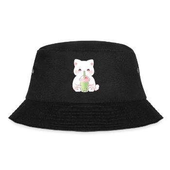 Boba and Cats Katze die Bubble Tee trinkt Anime - Bucket Hat - Schwarz - Vorne - Lela (165cm)