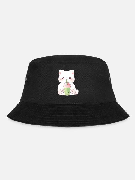 Boba and Cats Katze die Bubble Tee trinkt Anime - Bucket Hat - Schwarz