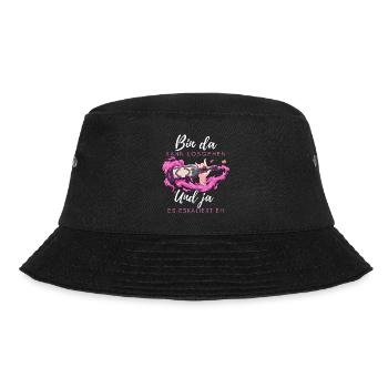 Bin da kann losgehen ja es eskaliert eh mit Wein - Bucket Hat - Schwarz - Vorne - Lela (165cm)