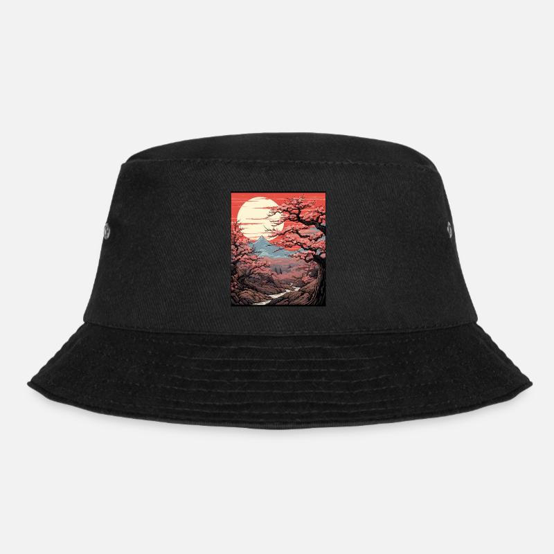 Japanese Cherry Blossom Tree Art Print Sakura - Bucket Hat - Schwarz