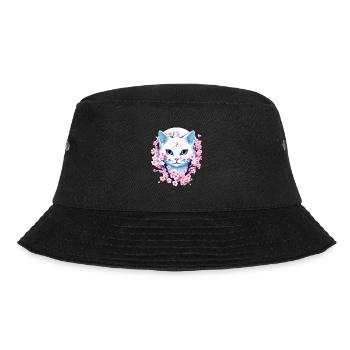 Kawaii Cat Japanese Retro Funny Anime Cat - Bucket Hat - black - Front - Lela (165cm)