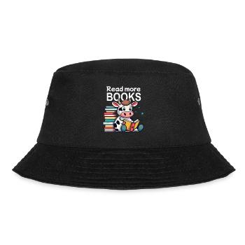 Niedliche Kuh liebt Literatur und liest ein Buch - Bucket Hat - Schwarz - Vorne - Lela (165cm)