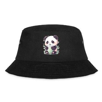 Kawaii Panda trinkt Boba Bubble Tea Chibi - Bucket Hat - Schwarz - Vorne - Lela (165cm)