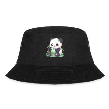 Kawaii Panda Drinks Boba Bubble Tea Chibi - Bucket Hat - black - Front - Lela (165cm)