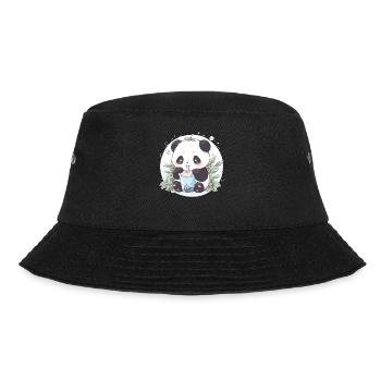 Kawaii Panda trinkt Boba Bubble Tea Chibi - Bucket Hat - Schwarz - Vorne - Lela (165cm)