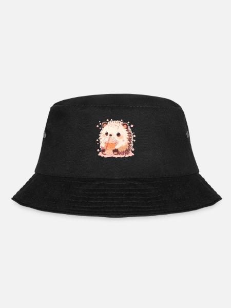 Kawaii Igel trinkt Boba Bubble Tea Chibi - Bucket Hat - Schwarz