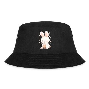 Kawaii Hase trinkt Boba Bubble Tea Chibi - Bucket Hat - Schwarz - Vorne - Lela (165cm)