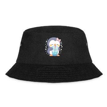 Kawaii Pinguin trinkt Boba Bubble Tea Chibi - Bucket Hat - Schwarz - Vorne - Lela (165cm)