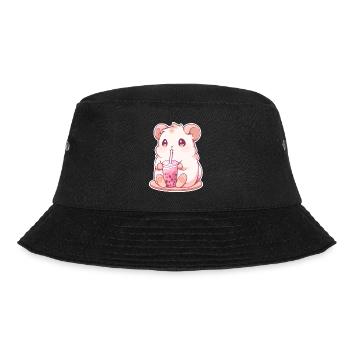 Kawaii Hamster trinkt Boba Bubble Tea Chibi - Bucket Hat - Schwarz - Vorne - Lela (165cm)