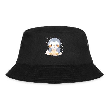 Kawaii Pinguin trinkt Boba Bubble Tea Chibi - Bucket Hat - Schwarz - Vorne - Lela (165cm)