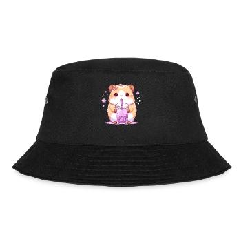 Kawaii Hamster trinkt Boba Bubble Tea Chibi - Bucket Hat - Schwarz - Vorne - Lela (165cm)