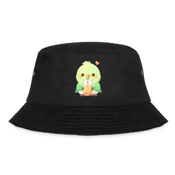 Kawaii Lovebird Drinks Boba Bubble Tea Chibi - Bucket Hat - black - Front - Lela (165cm)