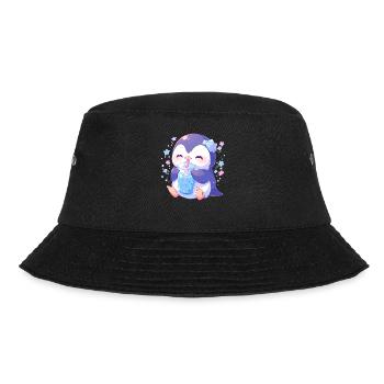 Kawaii Pinguin trinkt Boba Bubble Tea Chibi - Bucket Hat - Schwarz - Vorne - Lela (165cm)
