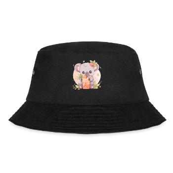 Kawaii Koala Drinks Boba Bubble Tea Chibi - Bucket Hat - black - Front - Lela (165cm)