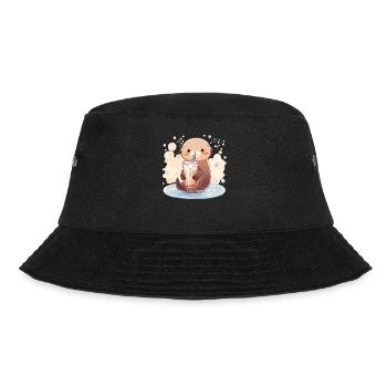 Kawaii Otter trinkt Boba Bubble Tea Chibi - Bucket Hat - Schwarz - Vorne - Lela (165cm)