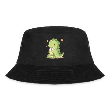 Kawaii Dinosaur Drinks Boba Bubble Tea Chibi - Bucket Hat - black - Front - Lela (165cm)
