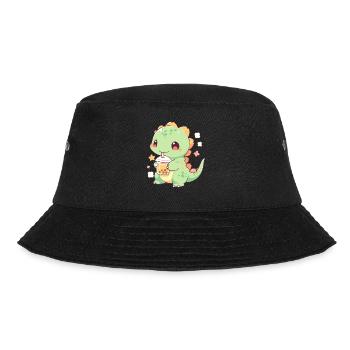 Kawaii Dinosaur Drinks Boba Bubble Tea Chibi - Bucket Hat - black - Front - Lela (165cm)