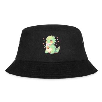 Kawaii Dinosaur Drinks Boba Bubble Tea Chibi - Bucket Hat - black - Front - Lela (165cm)