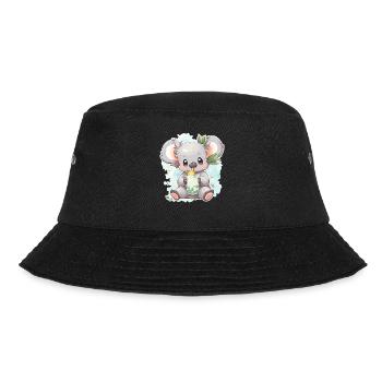 Kawaii Koala Drinks Boba Bubble Tea Chibi - Bucket Hat - black - Front - Lela (165cm)