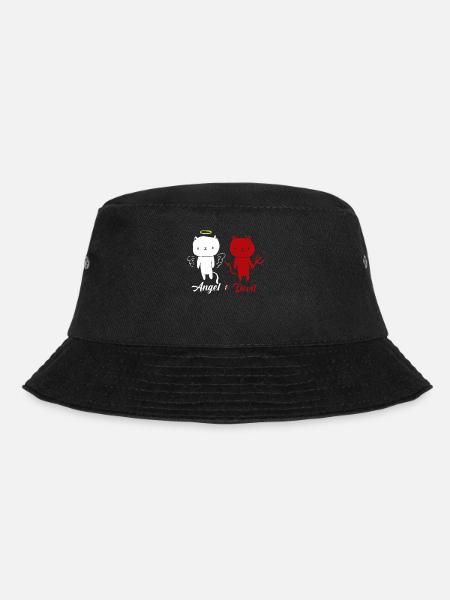 Angel and Devil Cat T-Shirt - Bucket Hat - black