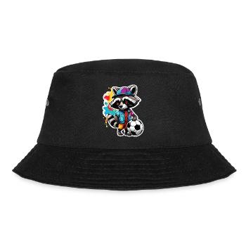 Fußball Waschbär / Tier / Fußball / Tor / Sport - Bucket Hat - Schwarz - Vorne - Lela (165cm)