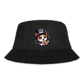 Neujahr Sylvester Katze Salam Pizza Happy New Year - Bucket Hat - Schwarz - Vorne - Lela (165cm)