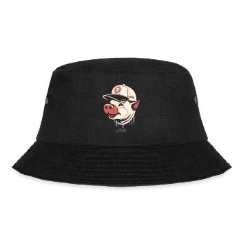 Vintage Retro Baseball Pig - Bucket Hat - Schwarz - Vorne - Lela (165cm)