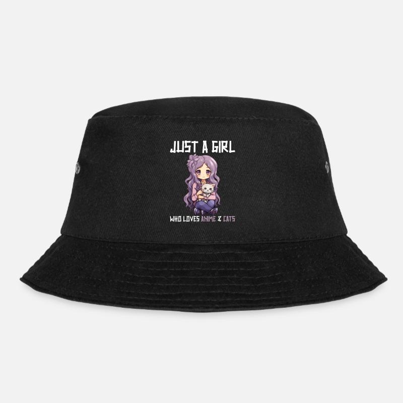 Kawaii Mädchen Anime Manga Mädchen und Katze - Bucket Hat - Schwarz
