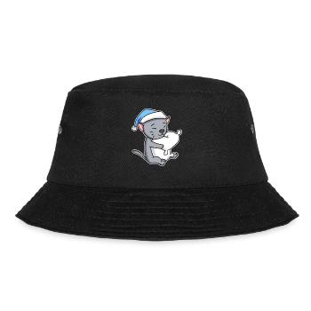 Schlafen Müde - Katze mit Kissen und Schlafmütze - Bucket Hat - Schwarz - Vorne - Lela (165cm)