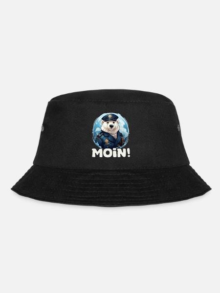 Funny Sea Dog Polar Bear Captain with Saying Moin - Bucket Hat - black