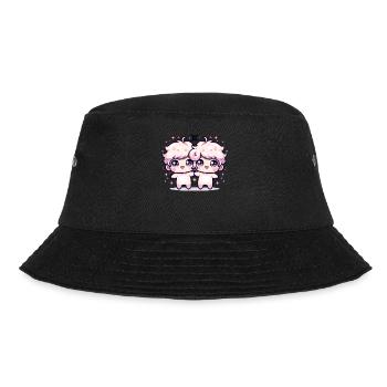 Gemini Zodiac Design Featuring Adorable Kawaii - Bucket Hat - black - Front - Lela (165cm)