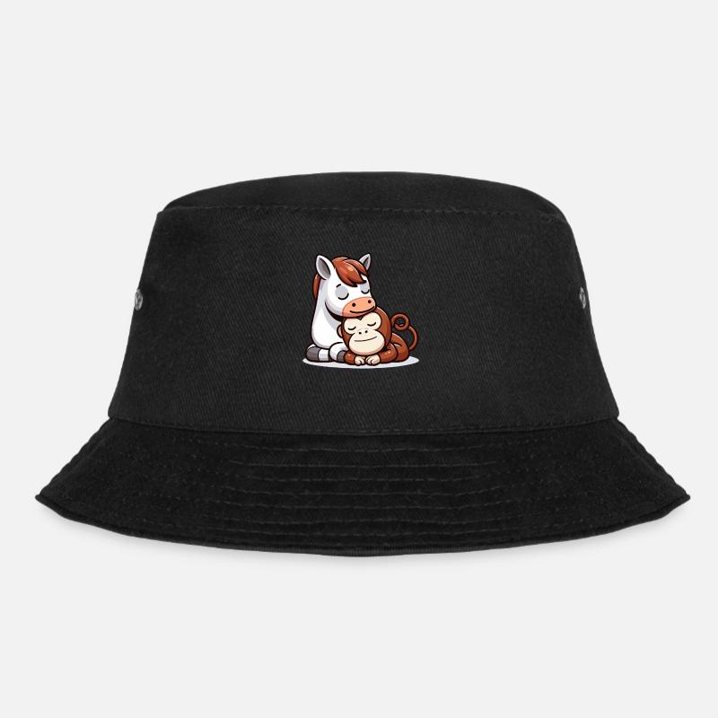Cuddling Horse And Monkey In Love - Bucket Hat - Schwarz