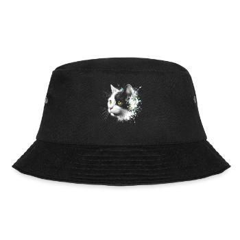 Cooler Katzenkopf mit bunten Farbspritzern - Bucket Hat - Schwarz - Vorne - Lela (165cm)