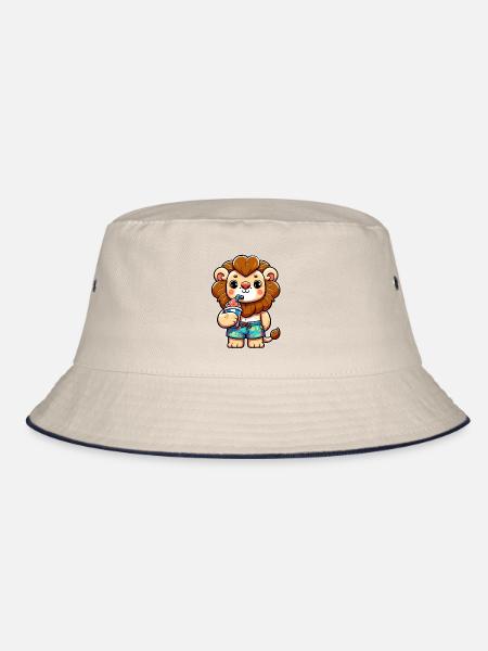 kindlich gestaltete Löwe - Bucket Hat - Natur/Navy - Vorne